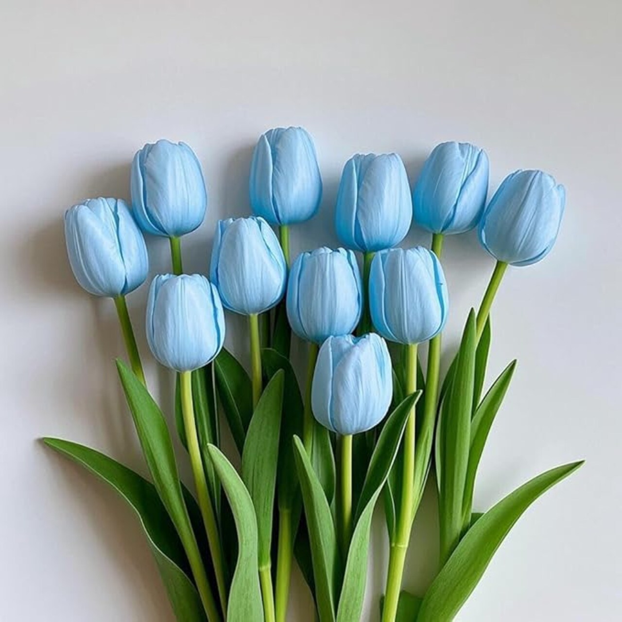 Artificial Tulip in Bulk for Wedding Bridal Bouquet,Fake Flowers for Valentine's Day Mother's Day Easter Table Centerpieces Decorations(Light Blue,Real-Touch,12pcs)